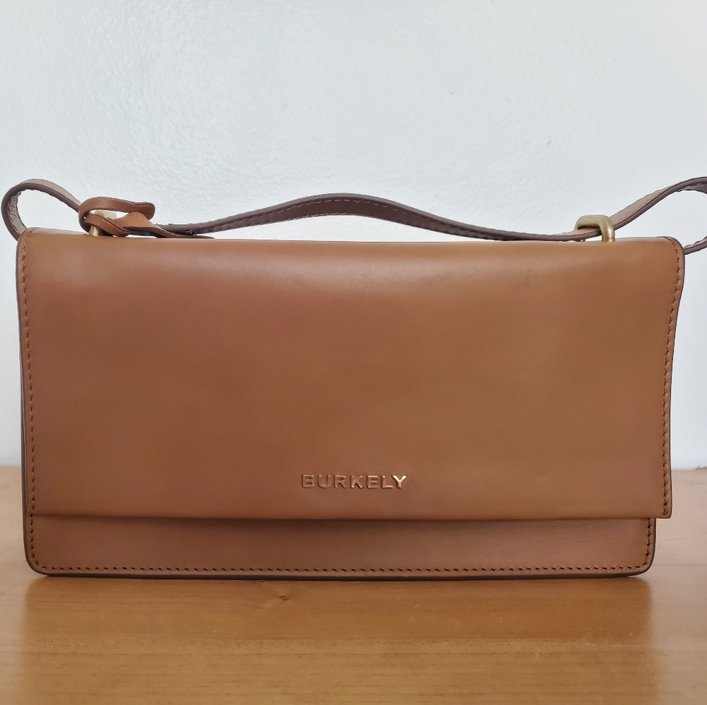 Tan Mini Bag with Structured Design and Thin Strap